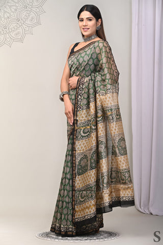 Green Printed Chanderi Silk Saree