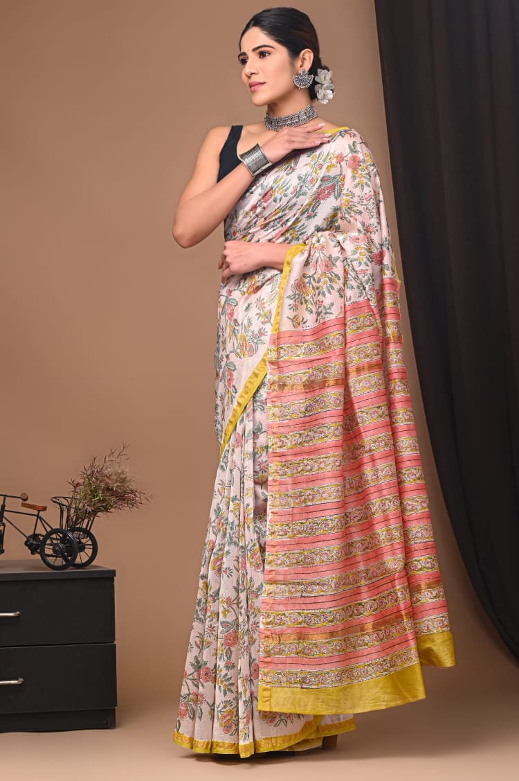 Multicolor Printed Chanderi Silk Saree