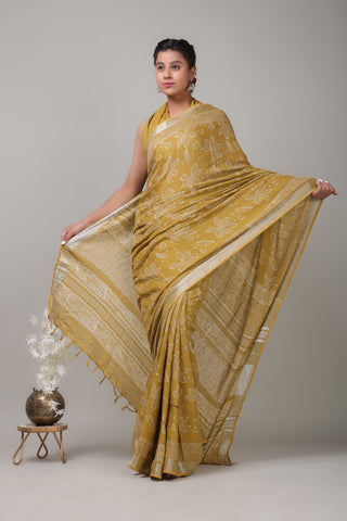 Mustard Yellow Mulmul Cotton Saree