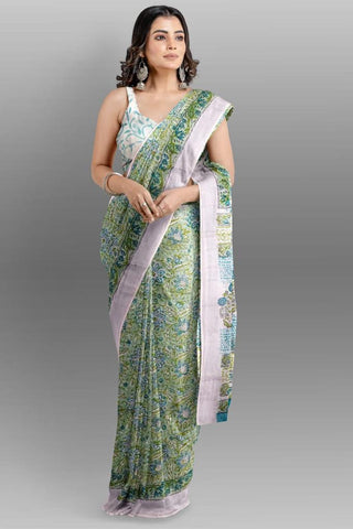 Multicolour Mulmul Cotton Saree