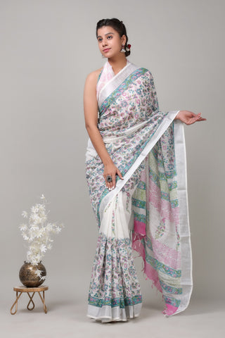 Multicolour Mulmul Cotton Saree