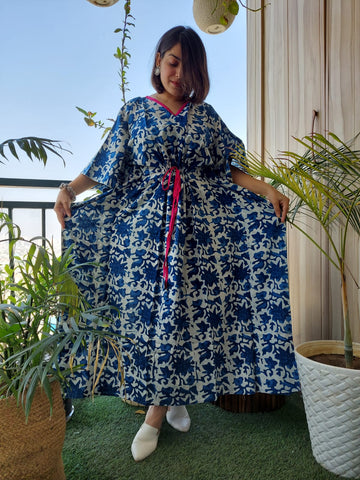 Blue Printed Long Kaftan