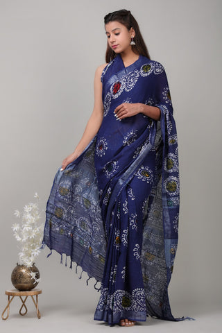 Blue Mulmul Cotton Saree