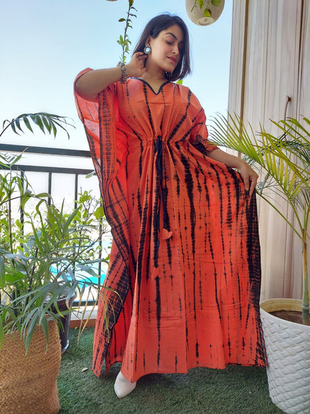 Orange& Black Tie n Dye Long Kaftan