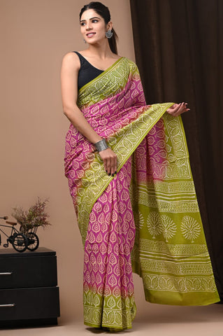 Green Mulmul Cotton Saree