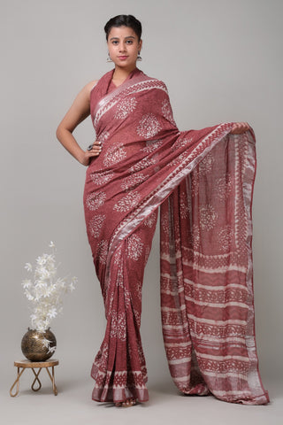 Pink Mulmul Cotton Saree