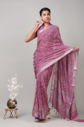 Pink Mulmul Cotton Saree