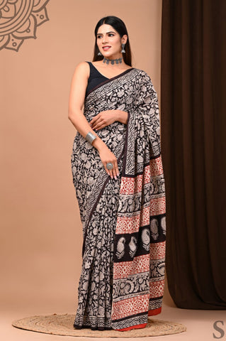 Black Mulmul Cotton Saree