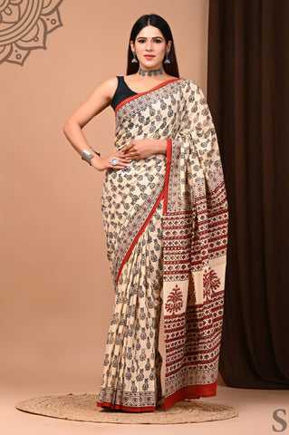 Multicolour Mulmul Cotton Saree