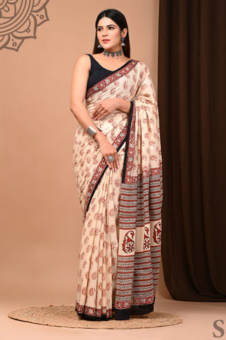 Multicolour Mulmul Cotton Saree