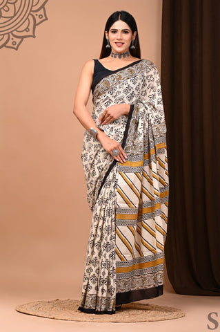 Multicolour Mulmul Cotton Saree