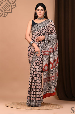 Multicolour Mulmul Cotton Saree