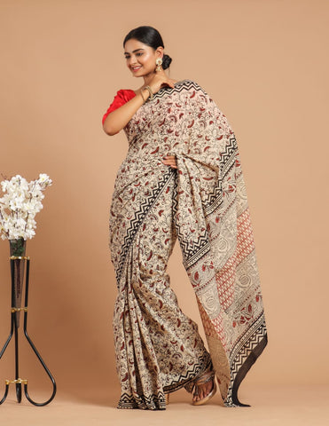 Multicolour Mulmul Cotton Saree