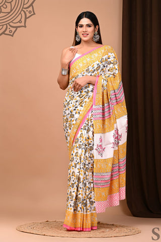 Multicolour Mulmul Cotton Saree