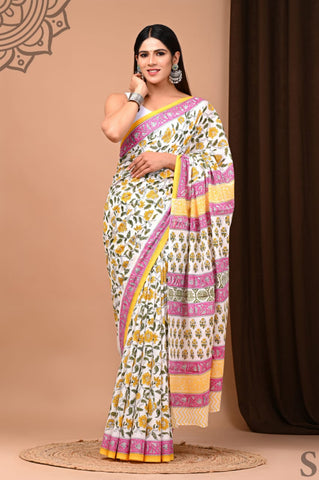 Multicolour Mulmul Cotton Saree