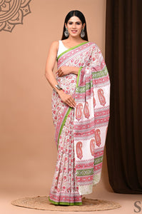 Multicolour Mulmul Cotton Saree