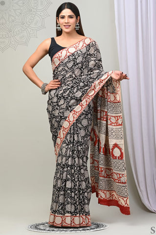 Black Mulmul Cotton Saree