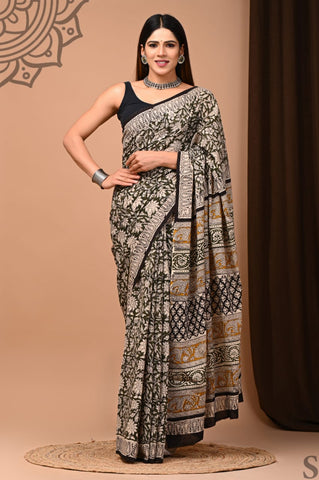 Black Mulmul Cotton Saree