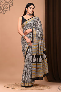 Black Mulmul Cotton Saree