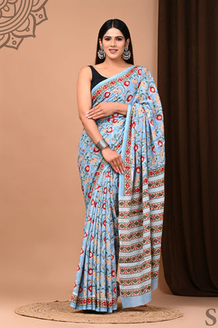 Multicolour Mulmul Cotton Saree