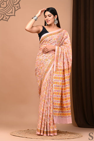 Multicolour Mulmul Cotton Saree