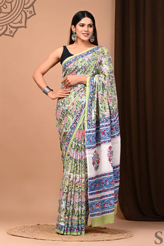 Multicolour Mulmul Cotton Saree