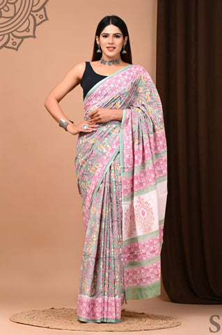 Multicolour Mulmul Cotton Saree