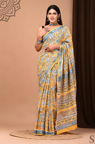 Multicolour Mulmul Cotton Saree