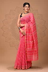 Peach Printed Chanderi Silk Saree