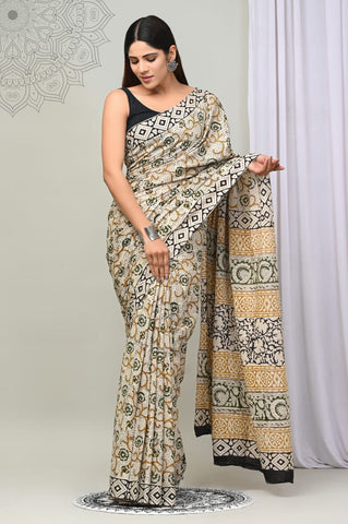 Multicolour Mulmul Cotton Saree