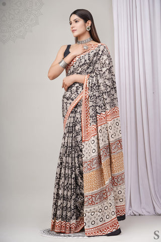 Multicolour Mulmul Cotton Saree