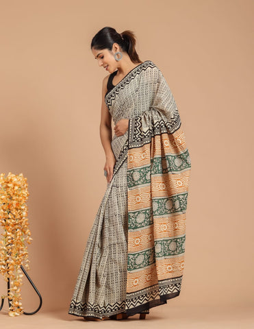 Multicolour Mulmul Cotton Saree