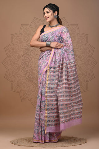 Lavender Printed Chanderi Silk Saree