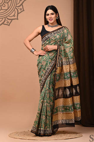 Green Printed Chanderi Silk Saree