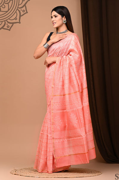 Light Pink Printed Chanderi Silk Saree