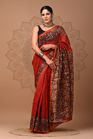 Red Printed Chanderi Silk Saree