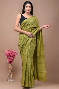 Green Printed Chanderi Silk Saree
