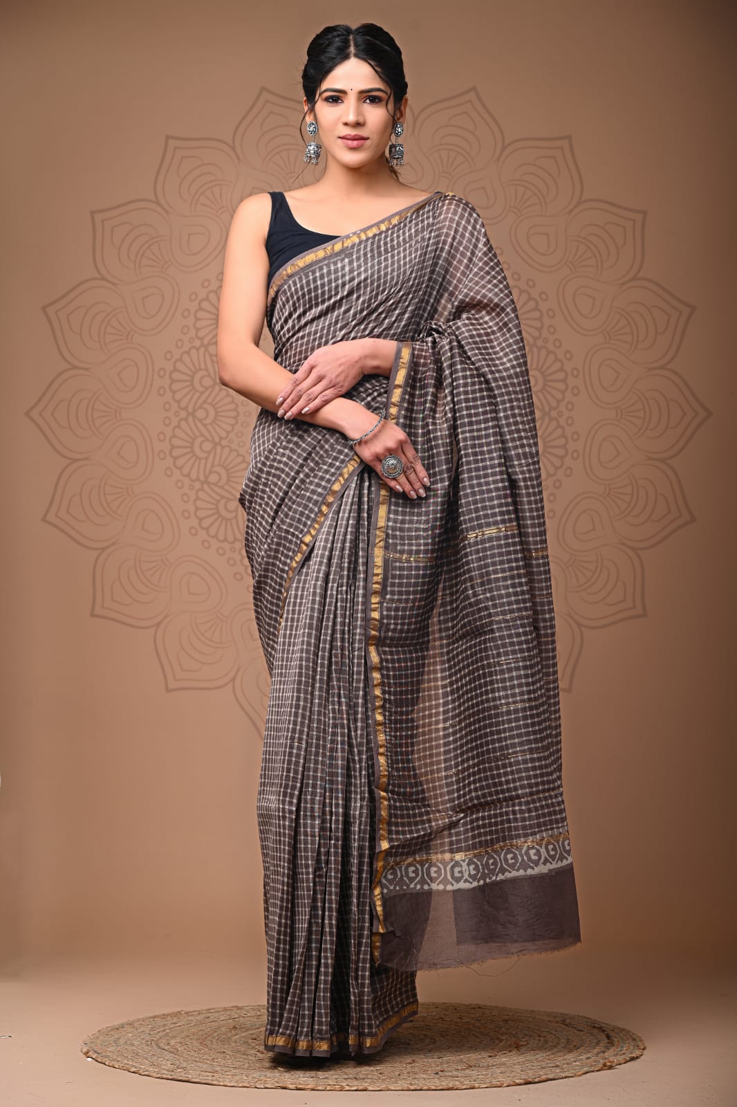 Black Printed Chanderi Silk Saree