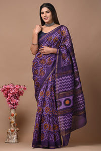 Purple Printed Chanderi Silk Saree