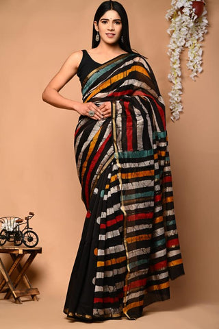 Black Printed Chanderi Silk Saree