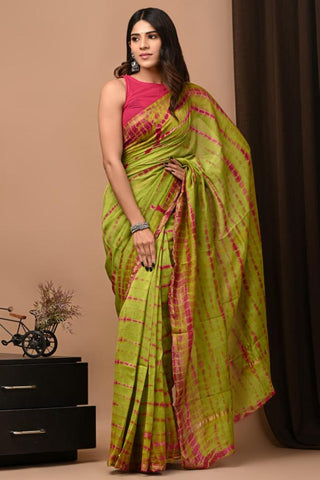 Green Printed Chanderi Silk Saree