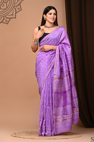 Lilac Printed Chanderi Silk Saree