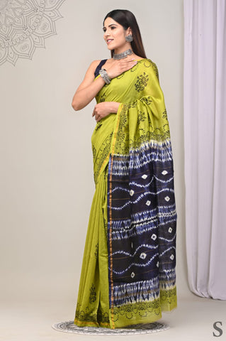 Green Printed Chanderi Silk Saree