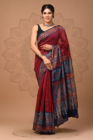 Red Printed Chanderi Silk Saree