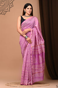 Pink Printed Chanderi Silk Saree