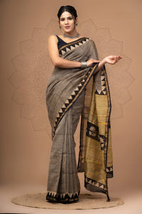 Black Printed Chanderi Silk Saree