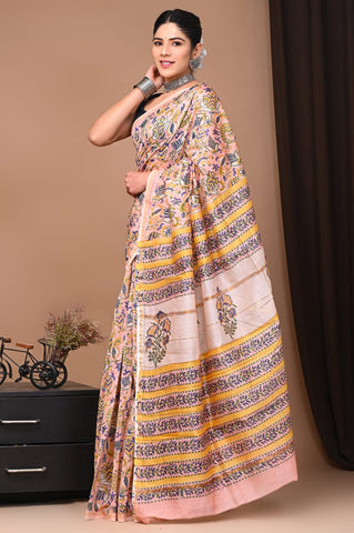 Multicolor Printed Chanderi Silk Saree