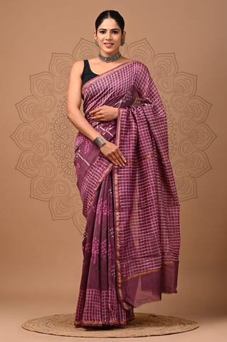 Purple Printed Chanderi Silk Saree