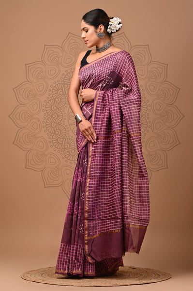 Purple Printed Chanderi Silk Saree