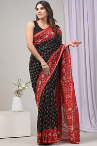 Black Printed Chanderi Silk Saree